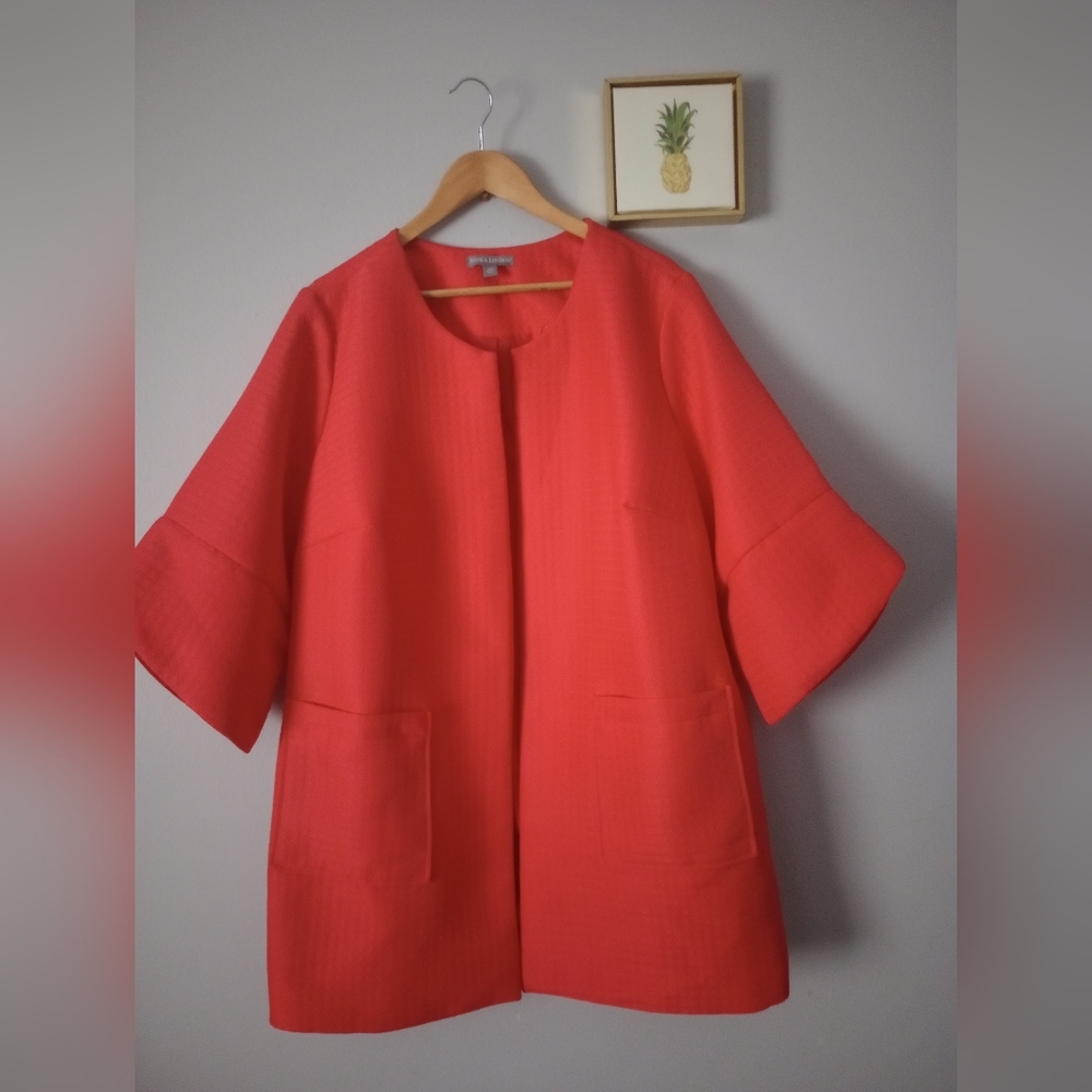Blazer Cardigan Jessica London Women size 20W Color Coral 2 Pockets 3/4 Sleeve